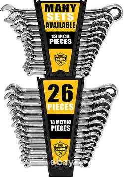 26-Piece Ratcheting Wrench Set, Slim Profile, Inch/Metric Sizes Included