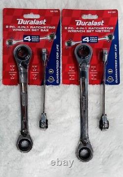 2 Sets DURALAST 2 pc 4-in-1 RATCHETING WRENCH SETS SAE & METRIC