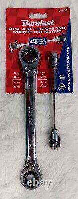 2 Sets DURALAST 2 pc 4-in-1 RATCHETING WRENCH SETS SAE & METRIC