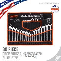 30pc Combination Wrench Spanner Set Duo SAE Metric Ratcheting Gear Standard Tool