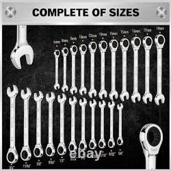 33-Piece Combination Ratchet Wrench Set CR-V Steel SAE & Metric Sizes 7