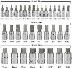 34pc Master Allen Wrench Bit Kit Hex Key For Ratchet Socket Tool Sae Metric Set