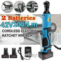 3/8'' 42V 100Nm Electric Cordless Ratchet Right Angle Wrench Tool Set +2 Battery