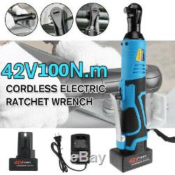 3/8'' 42V 100Nm Electric Cordless Ratchet Right Angle Wrench Tool Set +2 Battery