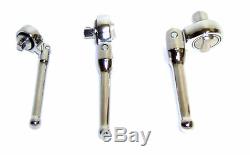 3 PC Flexible Stubby Ratchet Handle Socket Wrench Swivel Tool Set 1/4 3/8 1/2