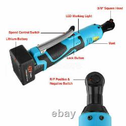 42V 100Nm 3/8'' Electric Cordless Ratchet Right Angle Wrench Tool Set +2 Battery