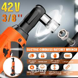 42V 3/8'' 90Nm Electric Cordless Ratchet Right Angle Wrench Tool Set & Battery
