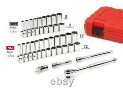 47-Piece 3/8 Inch Drive 12-Point Socket and Ratchet Set, (5/16-3/4 in, 8-19 mm)