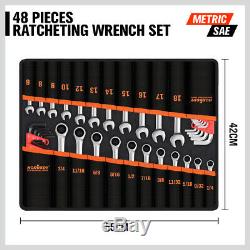 48pc Combination Spanners Ratchet Wrench Allen Key Kit Metric 6-18mm SAE 1/4-3/4