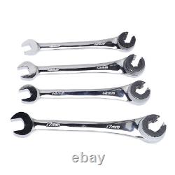 4Pcs Ratcheting Wrench Set 10-17mm Metric Open Head Open End
