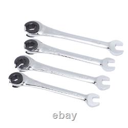 4Pcs Ratcheting Wrench Set 10-17mm Metric Open Head Open End