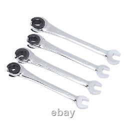 4Pcs Ratcheting Wrench Set 10-17mm Metric Open Head Open End