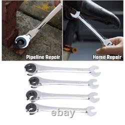 4Pcs Ratcheting Wrench Set 10-17mm Metric Open Head Open End