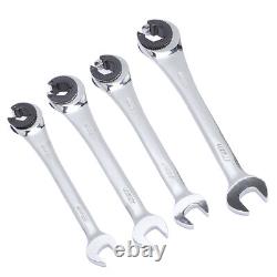 4Pcs Ratcheting Wrench Set 10-17mm Metric Open Head Open End
