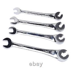 4Pcs Ratcheting Wrench Set 10-17mm Metric Open Head Open End
