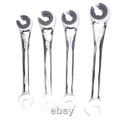 4Pcs Ratcheting Wrench Set 10-17mm Metric Open Head Open End