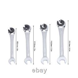 4Pcs Ratcheting Wrench Set 10-17mm Metric Open Head Open End