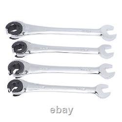 4Pcs Ratcheting Wrench Set 10-17mm Metric Open Head Open End