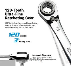 4-In-1 120-Tooth Box End Reversible Ratcheting Wrench Set, Metric and SAE, 4-Pie