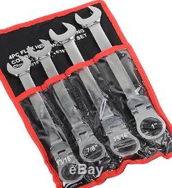 4pc SAE 13/16, 7/8, 15/16, 1 Flex Head Ratcheting Combo Wrench Set