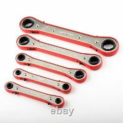 5pc Sae Standard Size Box Closed End Gear Ratchet Ratcheting Wrench Tool Set