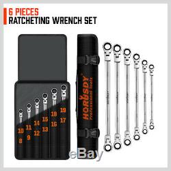 6PC Flex-Head Double Box End Ratcheting Wrenches Extra Long Metric Universal NEW