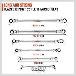 6PC Flex-Head Double Box End Ratcheting Wrenches Extra Long Metric Universal NEW