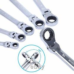 6Pcs Normal Double Box End Ratcheting Wrench Flex-Head Extra Long Spanner Set US