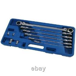 6pc Extra Long Flexi Head Double Ended Ratchet Spanner Set & Adaptors 8 19mm