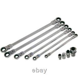 6pc Extra Long Flexi Head Double Ended Ratchet Spanner Set & Adaptors 8 19mm