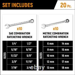 72-Tooth 12 Point Sae/Metric Combination Ratcheting Wrench Set (20-Piece)