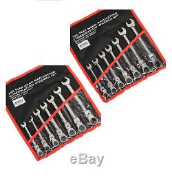 7pc SAE 3/8-3/4+7pc Metric 10-19mm Flex Head Ratcheting Combination Wrench Set
