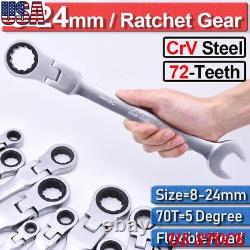 8-24mm Metric Combination Ratchet Set Spanner Flexible Head Open/Ring Wrench US