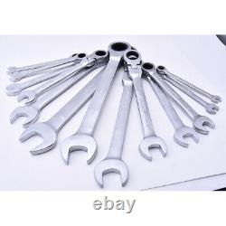 8-24mm Metric Combination Ratchet Set Spanner Flexible Head Open/Ring Wrench US