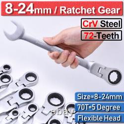 8-24mm Metric Combination Ratchet Set Spanner Flexible Head Open/Ring Wrench US