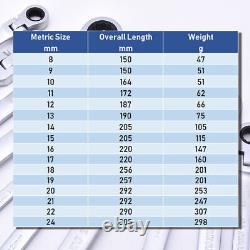8mm-24mm Ratcheting Spanner Wrench Tool Set Flexible Head Metric Wrench Spanner