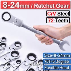 8mm-24mm Ratcheting Spanner Wrench Tool Set Flexible Head Metric Wrench Spanner