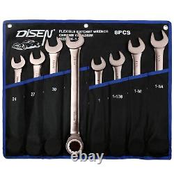 8pcs Large Ratcheting Wrench Set Metric and SAE Combination Wrench Set Nic