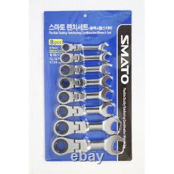 8pcs Metric 8mm19mm Flexible Stubby Gear Ratcheting Combination Wrench Set