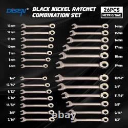 90 Teeth Combination Ratcheting Wrench Set 26 Piece, Metric 26pcs IN/MM