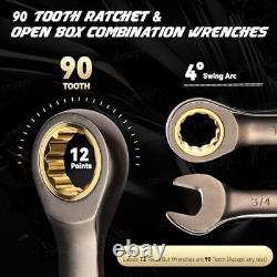 90 Teeth Combination Ratcheting Wrench Set 26 Piece, Metric 26pcs IN/MM