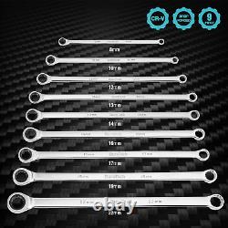 9-Piece Metric Ratcheting Double Box End Wrench Set Extra Long