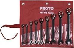 9 pc BLK Chrome Reversible Combo Ratchet Wrench Set Spline