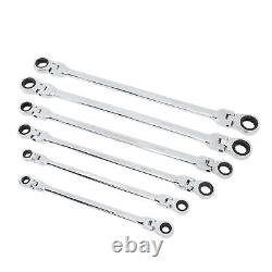 AGS 6pcs Flex Head Ratcheting Wrench Set Metric 8-19mm CRV Steel Extra Long