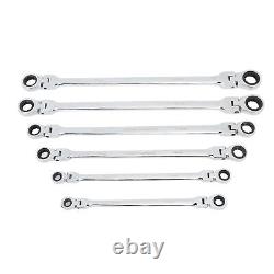 AGS 6pcs Flex Head Ratcheting Wrench Set Metric 8-19mm CRV Steel Extra Long