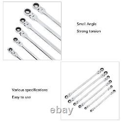 AGS 6pcs Flex Head Ratcheting Wrench Set Metric 8-19mm CRV Steel Extra Long