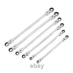 AGS 6pcs Flex Head Ratcheting Wrench Set Metric 8-19mm CRV Steel Extra Long