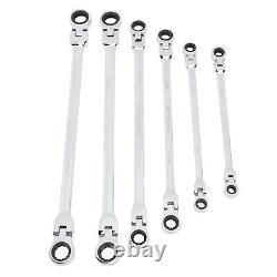 AGS 6pcs Flex Head Ratcheting Wrench Set Metric 8-19mm CRV Steel Extra Long