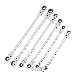 AGS 6pcs Flex Head Ratcheting Wrench Set Metric 8-19mm CRV Steel Extra Long