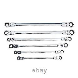 AGS 6pcs Flex Head Ratcheting Wrench Set Metric 8-19mm CRV Steel Extra Long